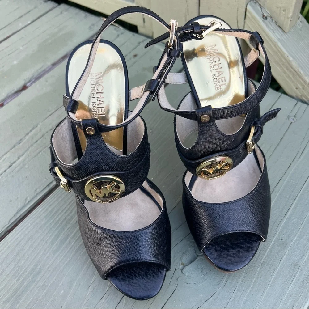 Michael Kors, McKenzie Black Women Heel Sandals Size 9